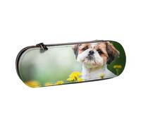 MIJKO Shih Tzu Piccoli Cani Carini Cucciolo Riccio Animali Campo, Astuccio per matite Astuccio per matite in pelle PU Astuccio per penne a matita di grande capacità
