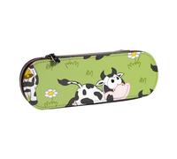 MIJKO Simpatico animale mucca verde, Astuccio per matite Astuccio per matite in pelle PU Astuccio per penne a matita di grande capacità