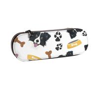 MIJKO Sorridente cane Border Collie, Astuccio per matite Astuccio per matite in pelle PU Astuccio per penne a matita di grande capacità