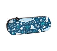 MIJKO Sorridente squalo animali marini pesci oceanici stelle marine blu, Astuccio per matite Astuccio per matite in pelle PU Astuccio per penne a matita di grande capacità