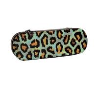 MIJKO Stampa animalier chic leopardo verde acqua, Astuccio per matite Astuccio per matite in pelle PU Astuccio per penne a matita di grande capacità