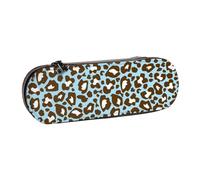 MIJKO Stampa animalier maculata leopardo blu e marrone, Astuccio per matite Astuccio per matite in pelle PU Astuccio per penne a matita di grande capacità