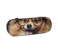 MIJKO Stampa con occhiali da portare del cane Pomerania, Astuccio per matite Astuccio per matite in pelle PU Astuccio per penne a matita di grande capacità