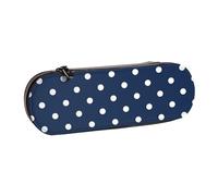 MIJKO Stampa Pois Bianchi Blu Navy, Astuccio per matite Astuccio per matite in pelle PU Astuccio per penne a matita di grande capacità