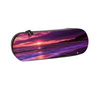 MIJKO Stampa rosa tramonto sulla spiaggia, Astuccio per matite Astuccio per matite in pelle PU Astuccio per penne a matita di grande capacità