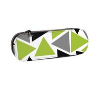 MIJKO Triangoli casuali verde lime grigio nero su bianco, Astuccio per matite Astuccio per matite in pelle PU Astuccio per penne a matita di grande capacità