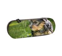 MIJKO Yorkshire Terrier Erba Verde Yorkie Cani Carini, Astuccio per matite Astuccio per matite in pelle PU Astuccio per penne a matita di grande capacità