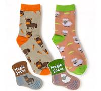 MIJOMA 2 paia di calzini magici per bambini, EU22-34, morbidi calzini con effetto sorpresa, ricco di cotone, lavabile in lavatrice, compleanno, Natale e calendario dell'Avvento, asino e pecora, 22-34