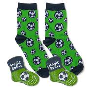 MIJOMA 2 paia di calzini magici per bambini, EU22-34, morbidi calzini con effetto sorpresa, ricco di cotone, lavabile in lavatrice, compleanno, Natale e calendario dell'Avvento, Calcio verde, 22-34