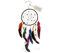 MIJOMA Acchiappasogni colorato con piume e perline di legno, decorazione bohémien colorata per energia positiva, ca. 16 x 30 cm