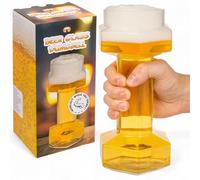 MIJOMA Bicchiere da birra a forma di manubrio, 22 cm - 700 ml - Allenamento casual per sport del bere, manubrio per amici della birra per fitness e feste - Un'avventura birraria per gli amanti del