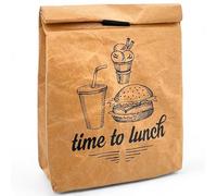 MIJOMA Borsa per il pranzo, borsa per il pranzo, borsa per la colazione, borsa per il pane, marrone, isolata fredda o calda, con chiusura in velcro, borsa termica riutilizzabile, impermeabile (Time to