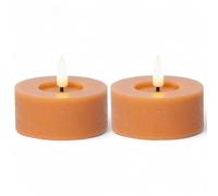 MIJOMA Candela a LED in vera cera con fiamma realistica, timer e funzionamento a batteria | Candela LED da interno con luce bianco caldo | Aspetto naturale (Arancio - Tealight, Ø7cm x 6cm)