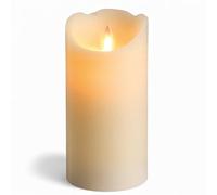 MIJOMA Candela a LED in vera cera con fiamma tremolante, timer e funzionamento a batteria, candela LED per interni con luce bianca calda, aspetto naturale (crema, superficie strutturata, diametro 7,5