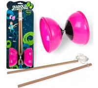 MIJOMA Diabolo Set giocoleria - 2 bastoncini di legno & diabolo in plastica morbida - gioco compatto per bambini e adulti - perfetto per coordinazione e abilità (rosa - Glow in The Dark)