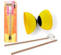 MIJOMA Diabolo Set giocoleria - 2 bastoncini di legno & diabolo in plastica morbida - gioco compatto per bambini e adulti - perfetto per coordinazione e abilità (giallo)