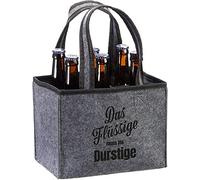 MIJOMA Elegante portabottiglie in feltro per 6 bottiglie da 0,33 l/0,5 l, borsa da uomo, perfetta per festa del papà e barbecue, Grigio con Ricamo "Il Liquido Deve Ins Assetato", 24 x 15 x 15 cm,