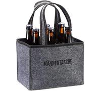 MIJOMA Elegante portabottiglie in feltro per 6 bottiglie da 0,33 l/0,5 l, borsa da uomo, perfetta per festa del papà e barbecue, Grigio con ricamo 'borsa uomo', 24 x 15 x 15 cm, moderno