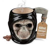 MIJOMA Fantasy Tazza con manico da 400 ml - Sensenmann per caffè o tè - Gres con forma plastica e manico di falce - Idea regalo, da collezione e decorazione di Halloween