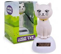 MIJOMA Figura oscillante a energia solare, in plastica, altezza 10 cm, non sono necessarie batterie, per davanzali, auto e luoghi soleggiati (gatto bianco)