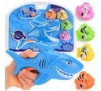 MIJOMA Gioco di pesca con squalo e 4 pesci, giocattolo per vasca da bagno e piscina in polipropilene, squalo a scatto con manico a pinna, giocattolo acquatico per bambini