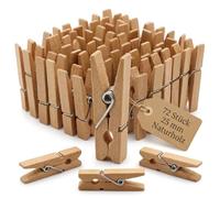 MIJOMA Mini mollette in legno 72 pezzi 25 mm - per bricolage, appendere foto e confezionare regali - color naturale con molla in metallo - per decorazione e fai da te