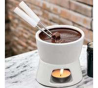 MIJOMA Mini set per fonduta di cioccolato - Scopri il puro piacere del cioccolato - Design alla moda ed elegante in bianco, con 2 forchette per fonduta, ideale per biscotti e frutta, ceramica, 10 x 9