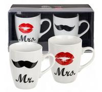 MIJOMA Mr. & Mrs. - Set di 2 tazze da caffè di alta qualità, design moderno, regalo perfetto per coppie, matrimoni, feste di casa, 300 ml, adatti al microonde e alla lavastoviglie