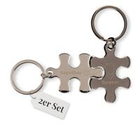 MIJOMA Portachiavi per partner con incisione - Together Forever - Puzzle, set da 2 pezzi, portachiavi in acciaio inox, argento e antracite, 8 x 3,5 cm, argento e antracite, 8 x 3.5 cm