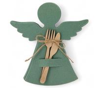 MIJOMA Portaposate Angelo Set di 4 pezzi in feltro - Decorazione da tavolo Natale - Spazio per posate - 20 x 22 cm - Cordoncino di iuta - Portaposate decorativo per tavola festiva (verde)