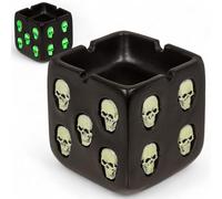 MIJOMA Posacenere a forma di cubo, design a teschio, Glow-in-the-Dark, 7 x 7 x 7 cm, pietra artificiale, elegante e durevole