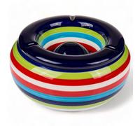MIJOMA Posacenere antivento in dolomite, posacenere da tavolo in ceramica con coperchio, resistente alle intemperie, per interni ed esterni (blu a righe, Ø 23 cm)