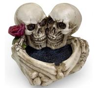 MIJOMA Posacenere gotico - Design teschio con teschi e rosa abbraccianti - Posacenere decorativo in poliresina - Vintage & Dark Style, 11 x 13 x 7,5 cm