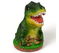 MIJOMA Salvadanaio colorato a forma di dinosauro, design T-Rex, ideale per gli appassionati di tempo immemorabile, 13 x 15 cm, in poliresina, con tappo a vite (verde)