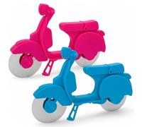 MIJOMA Scooter per pizza - Rullo per pizza alla moda in stile scooter, in acciaio inox, tagliapizza con supporto, lavabile in lavastoviglie (2, rosa e blu)