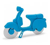 MIJOMA Scooter per pizza - Rullo per pizza alla moda in stile scooter, in acciaio inox, tagliapizza con supporto, lavabile in lavastoviglie (1, blu)