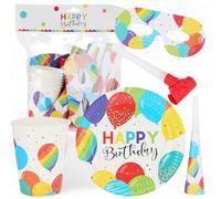 MIJOMA Set da 36 pezzi - Set completo per feste di compleanno per bambini e feste a tema con piatti, bicchieri, maschere, cappelli, consolatori e decorazioni (palloncini)
