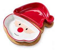 MIJOMA Set da portata natalizio, 3 pezzi, con vassoio, motivo Babbo Natale | gres su bambù, cappello rosso e volto amichevole, circa 18 × 16,5 cm, per dolci piccoli oggetti durante il caffè dell'Avvento