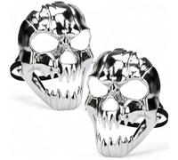 MIJOMA Set di 2 maschere a forma di teschio, per adulti, in plastica, accessori per feste per Halloween, carnevale ed eventi a tema