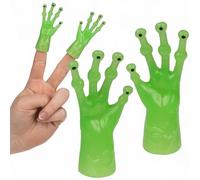 MIJOMA Set di 2 mini mani alieni luminose in plastica - Glow in The Dark Divertimento per bambini e adulti - Party Gag Carnevale giocattolo decorativo