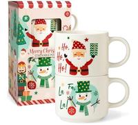 MIJOMA Set di 2 tazze di Natale impilabili in porcellana, 350 ml, con pupazzo di neve e Babbo Natale, in confezione regalo