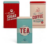 MIJOMA Set di 3 barattoli in metallo retrò con coperchio, design vintage: barattolo per caffè, barattolo per tè, zuccheriera, barattoli per la conservazione nostalgici per caffè, tè, zucchero, regalo