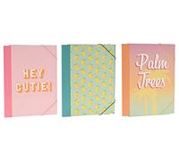 MIJOMA Set di 3 cartelline con elastico, formato A4, con 3 alette e elastico (palm Trees & Lemons)