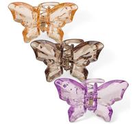 MIJOMA Set di 3 fermagli per capelli a farfalla, in acrilico, 8,5 cm, antiscivolo, look trasparente, clip per capelli per donne e ragazze (Sunset Elegance (arancione, marrone, viola)