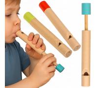 MIJOMA Set di 3 pipa scorrevole in legno, strumento musicale per bambini, 12 x 1,5 cm, colori assortiti, giocattolo in legno per rilevazione del suono e promozione motoria