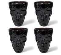 MIJOMA Set di 4 bicchieri da liquore a forma di teschio, in plastica, riutilizzabili, per Halloween, feste spaventose, notti di film horror, capacità 50 ml