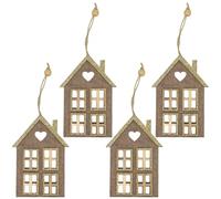 MIJOMA Set di 4 ciondoli natalizi in feltro, meravigliosi come decorazioni per albero di Natale, per inserimento dell'Avvento, feltro decorato con elementi in legno e brillantini, passante per