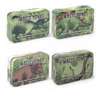 MIJOMA Set di 4 panni magici, magici, per la magia, per bambini, pensierino Tombola, 100% cotone, si sviluppa in acqua calda (dinosauri)