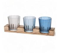 MIJOMA Set di 4 portacandele con vassoio in legno, incantevole portacandele in vetro scanalato, elegante decorazione da tavolo e portacandela per interni, design moderno e accessori per la casa