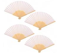 MIJOMA Set di 4 ventagli in legno - Ventagli per estate, matrimonio, spiaggia, Pride & Feste, elegante set di scomparti per rinfrescarsi, scomparti pieghevoli con rivestimento in tessuto (bianco)